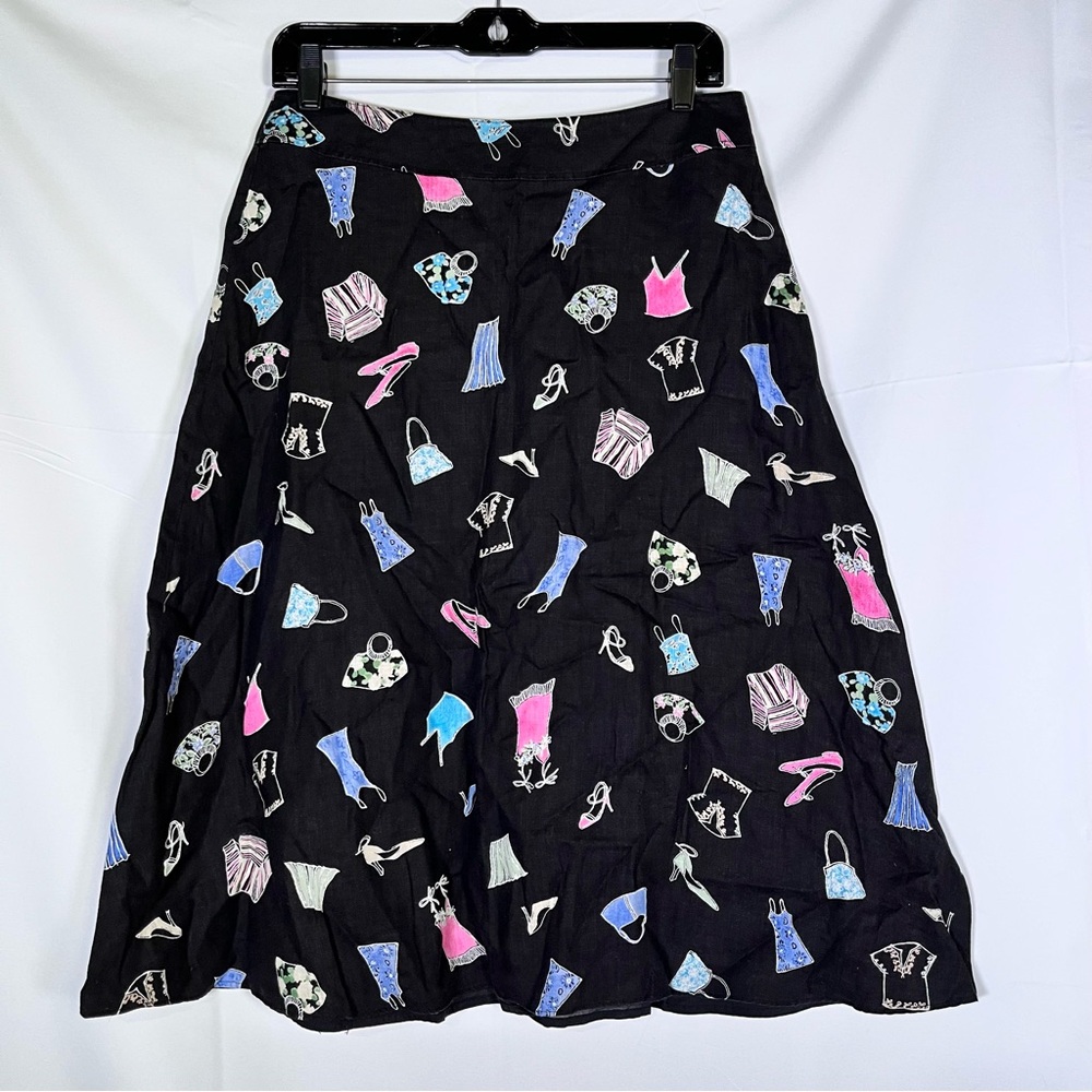 Liz Claiborne Retro Feminine‎ Novelty Print Linen Midi Skirt Women's Sz 8